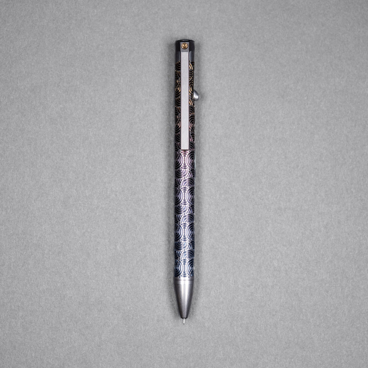 Drop Date (10/21): Magnus x URBAN Titanium ClickShift™ Pen - Matte Titanium w/ Rainbow Ti Chaos Seigaiha™ - URBAN EDC®