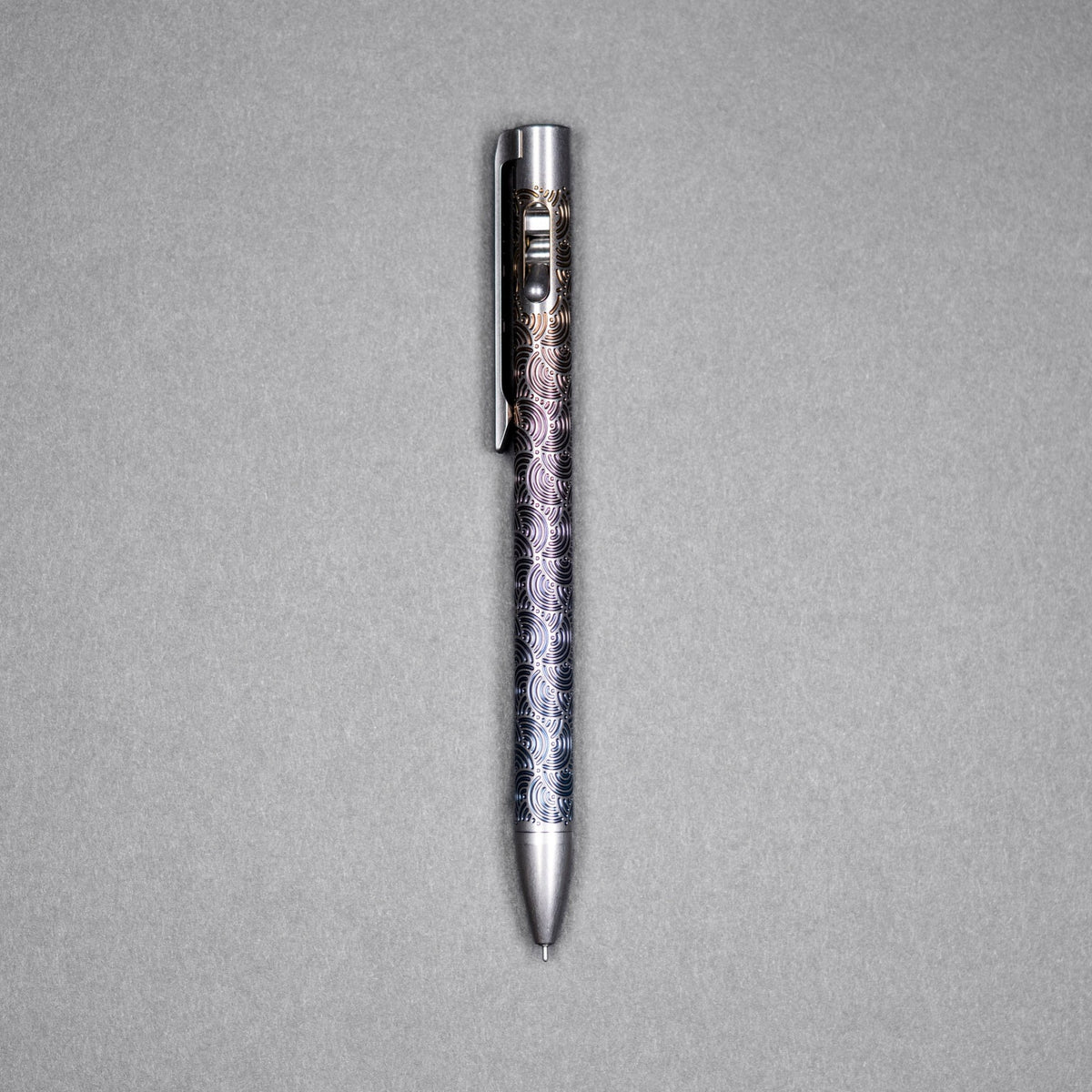 Drop Date (10/21): Magnus x URBAN Titanium ClickShift™ Pen - Matte Titanium w/ Rainbow Ti Chaos Seigaiha™ - URBAN EDC®