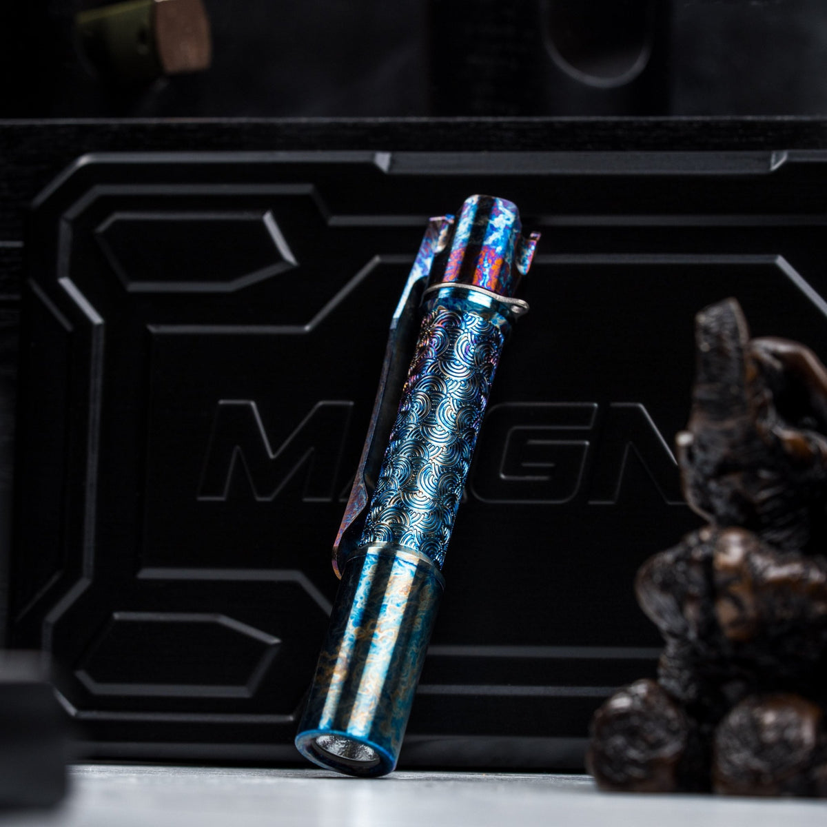 Drop Date (10/21): Reylight x URBAN Pineapple Mini Flashlight - Entropic Ti Chaos Seigaiha™ w/ Milled Ti Clip - URBAN EDC®