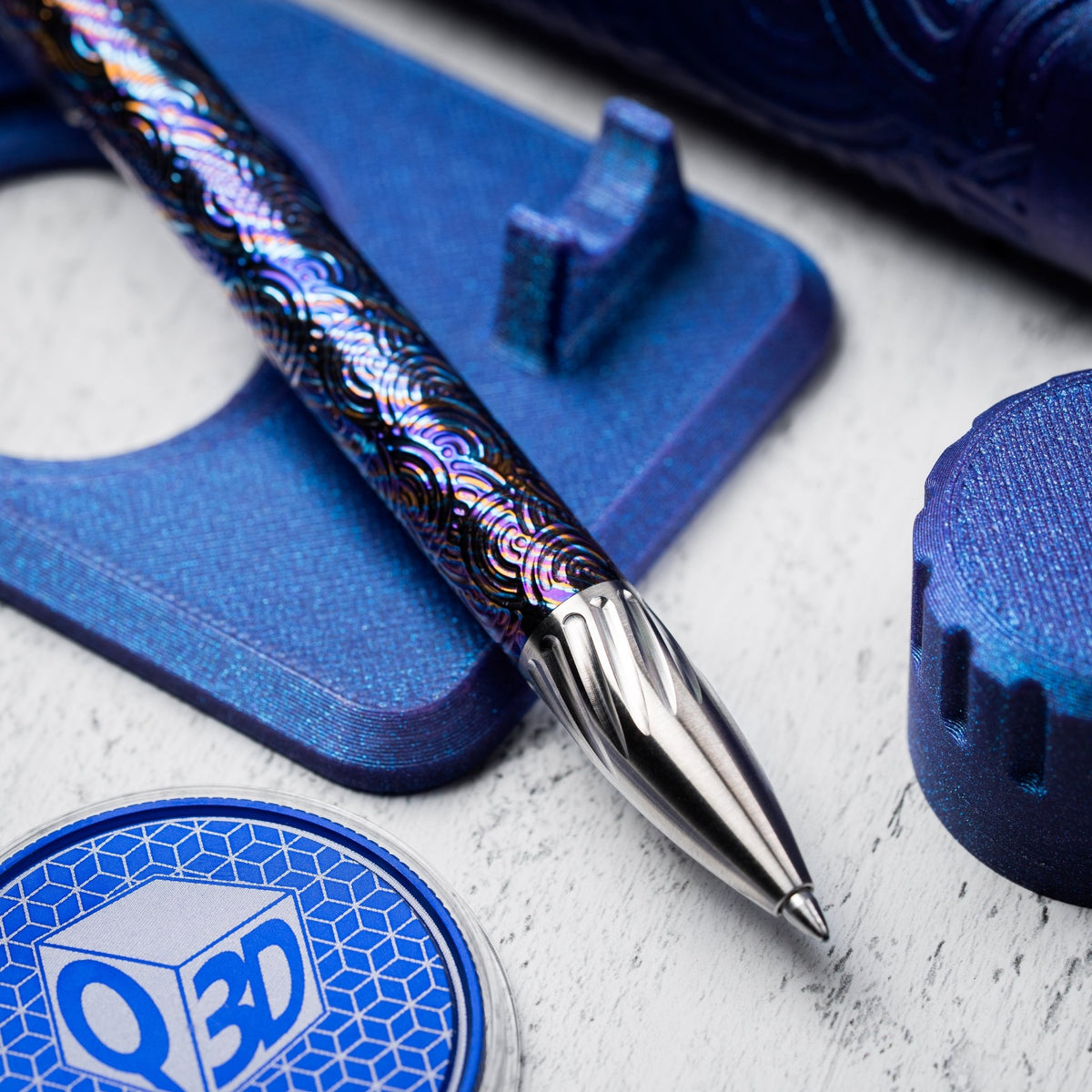 Drop Date (10/28): Q3D x URBAN Bolt Action Pen - Twist Ti Damascus & Machined Clip w/ Chaos Seigaiha™ - URBAN EDC®