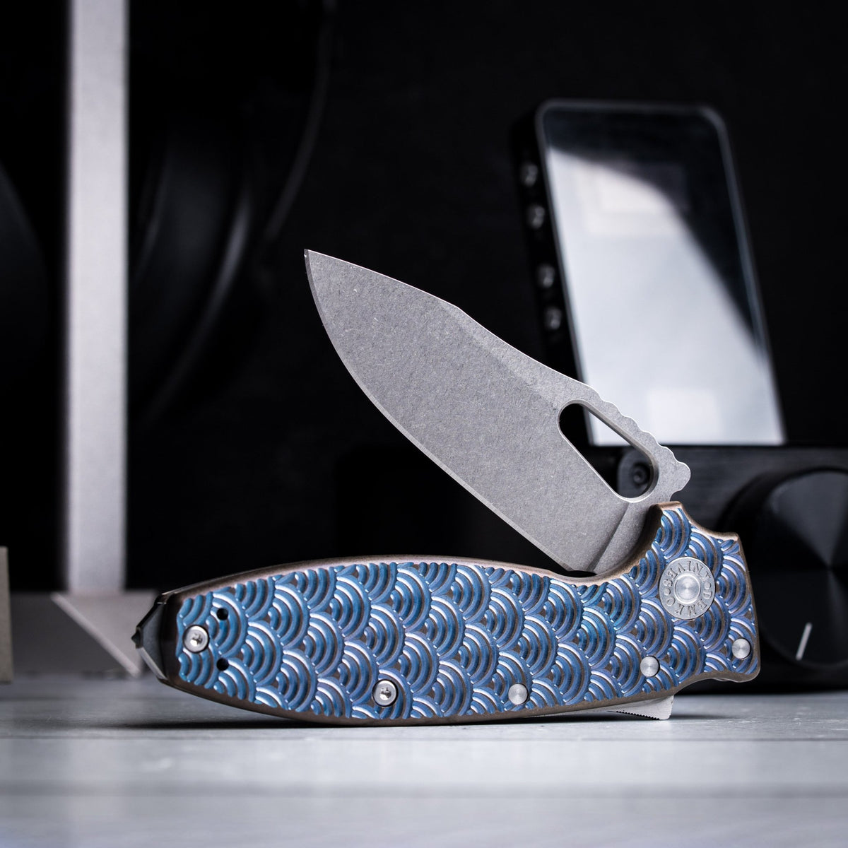 Drop Date (11/04): Demko x URBAN Shark-A-Tac - Stonewashed Magnacut & Blue Titanium Seigaiha (Custom) - URBAN EDC®
