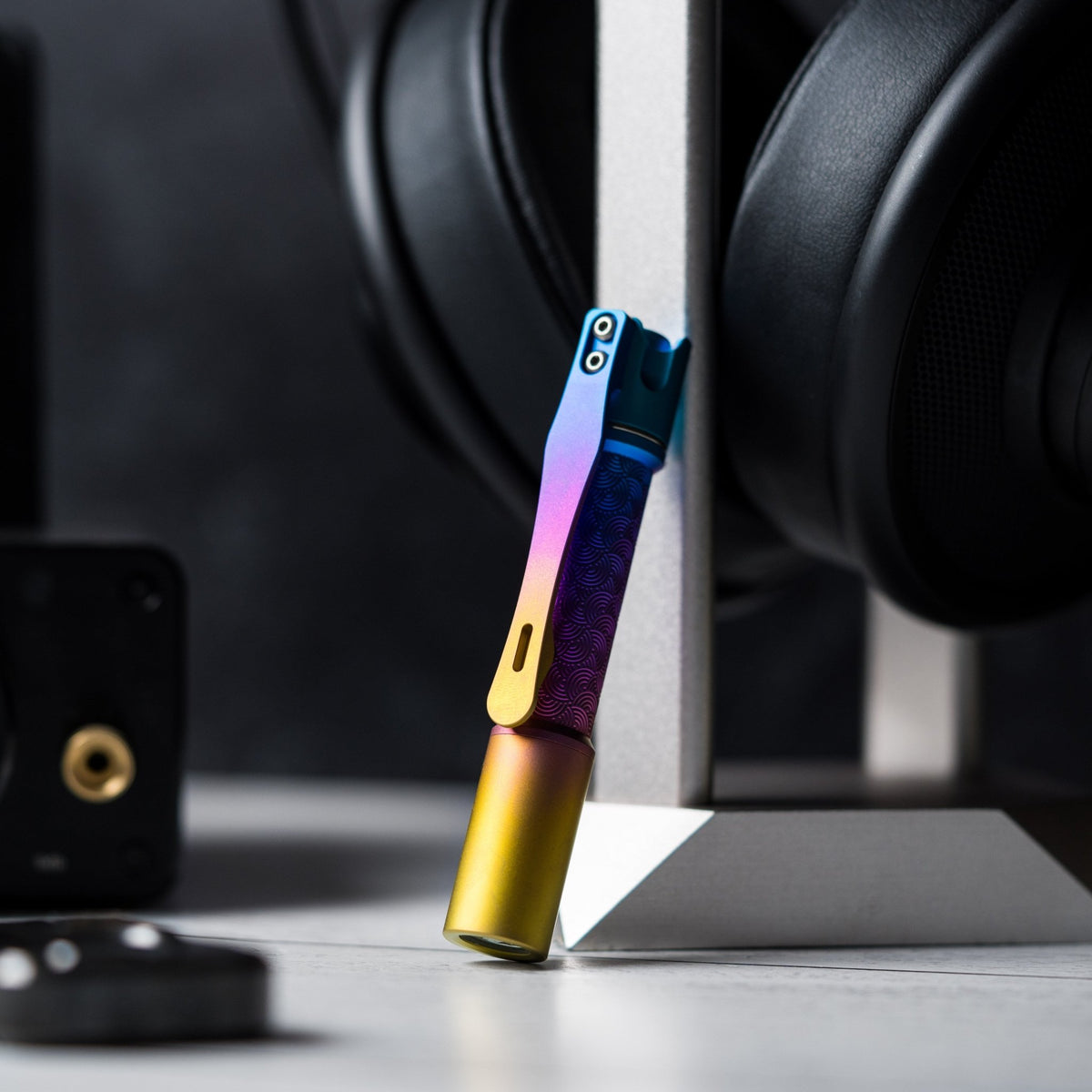 Drop Date (11/04): Reylight x URBAN Pineapple Mini Flashlight - Rainbow Fade Ti Chaos Seigaiha™ w/ Milled Ti Clip - URBAN EDC®