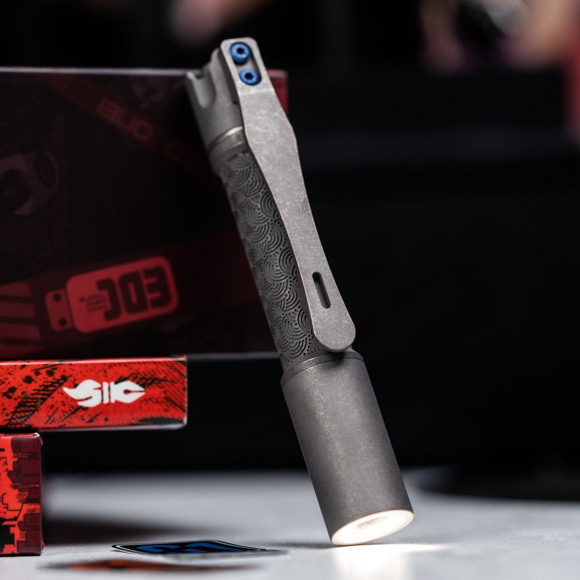 Drop Date (11/19): Reylight x URBAN Pineapple Mini Flashlight - Stonewashed Ti Chaos Seigaiha™ w/ Milled Ti Clip - URBAN EDC®