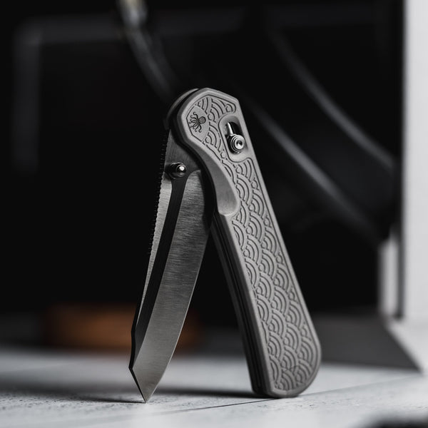Drop Date (12/23): Piratech x URBAN Tsunami - Satin DLC S90V w/ Bead Blast Titanium Seigaiha - URBAN EDC®