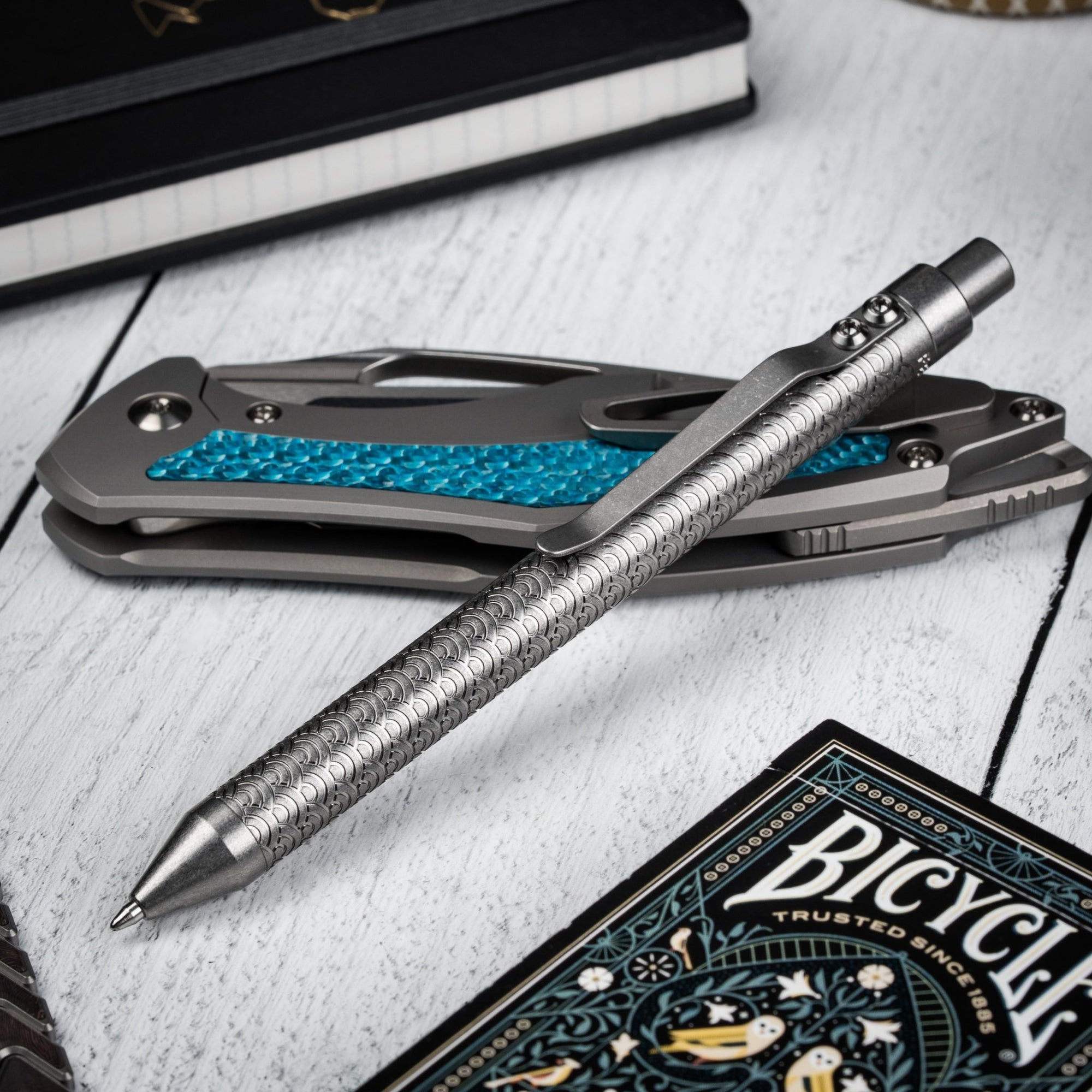 Drop Date (12/30): Fellhoelter x URBAN TiCkler Pen - Stonewashed Seigaiha Titanium - URBAN EDC®