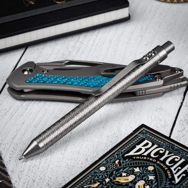Drop Date (12/30): Fellhoelter x URBAN TiCkler Pen - Stonewashed Seigaiha Titanium - URBAN EDC®