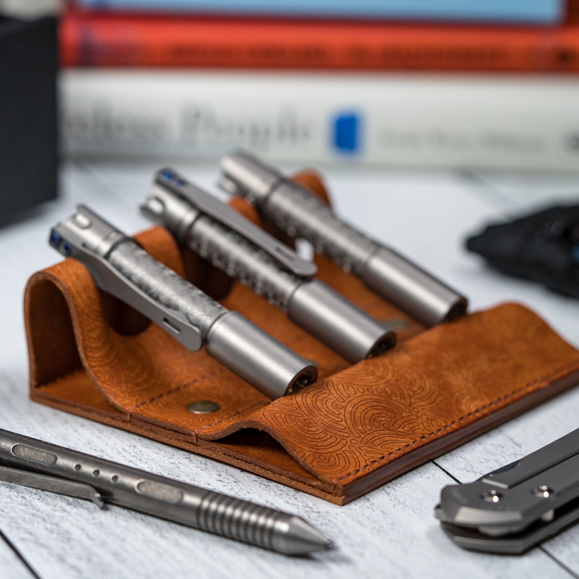 Drop Date (2026/01/07): EL Mercantile x URBAN Leather Torch Valet - Tan Chaos Seigaiha™ (Custom) - URBAN EDC®