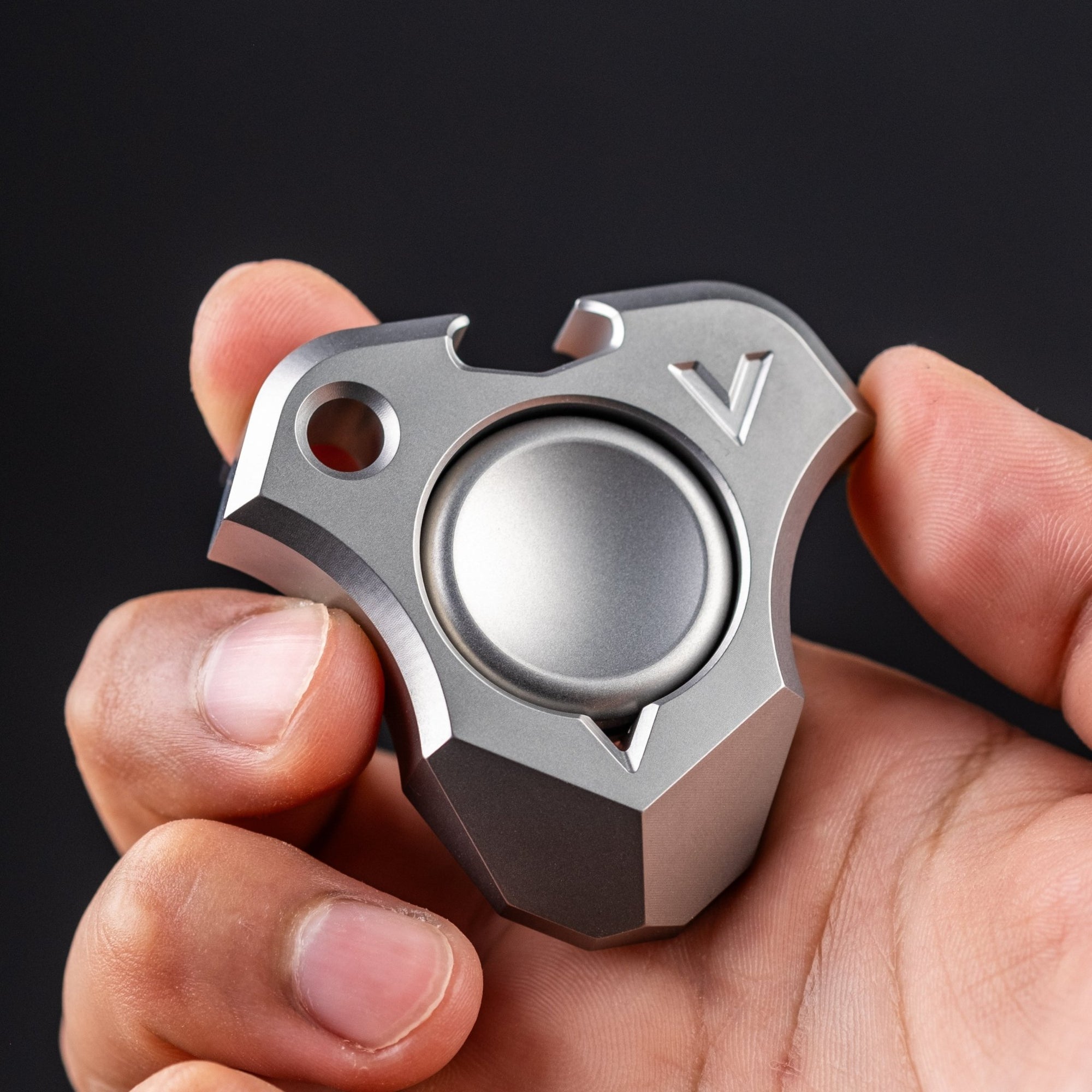 EDC - V Megalodon Bottle Opener - Blasted Stainless Steel w/ Blasted SS Button - URBAN EDC®