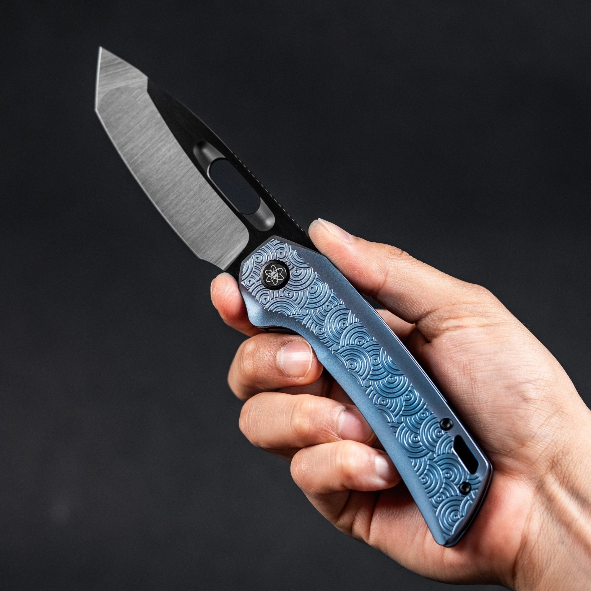 EMP EDC x URBAN Nymble XT - Belt Satin DLC Magnacut & Blue Anodized Ti w/ Chaos Seigaiha™ - URBAN EDC®