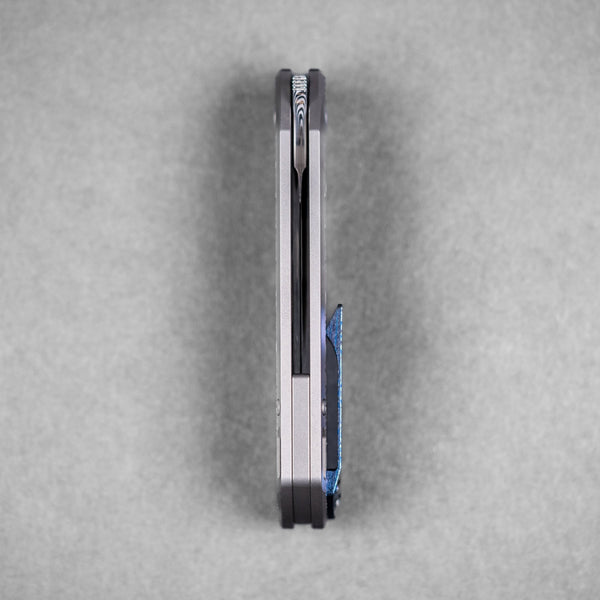 EMP EDC x URBAN Nymble XT - Damasteel & Bead Blasted Chaos Seigaiha™ Ti w/ Blue ZircuTi Accents - URBAN EDC®