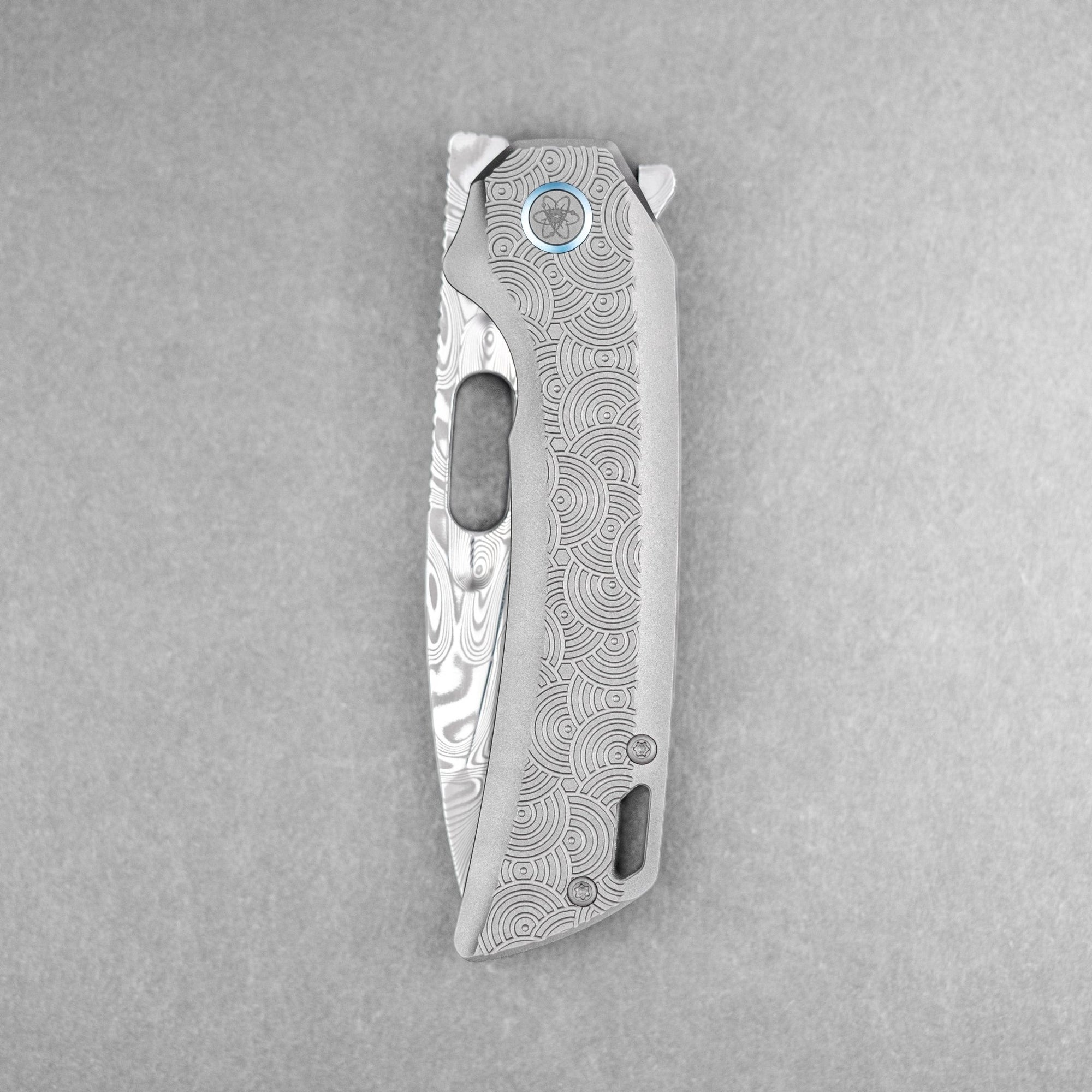 EMP EDC x URBAN Nymble XT - Damasteel & Bead Blasted Chaos Seigaiha™ Ti w/ Blue ZircuTi Accents - URBAN EDC®