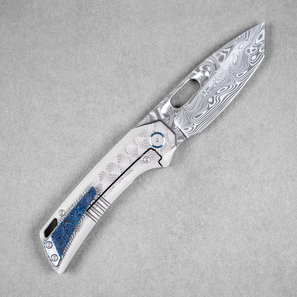 EMP EDC x URBAN Nymble XT - Damasteel & Bead Blasted Chaos Seigaiha™ Ti w/ Blue ZircuTi Accents - URBAN EDC®