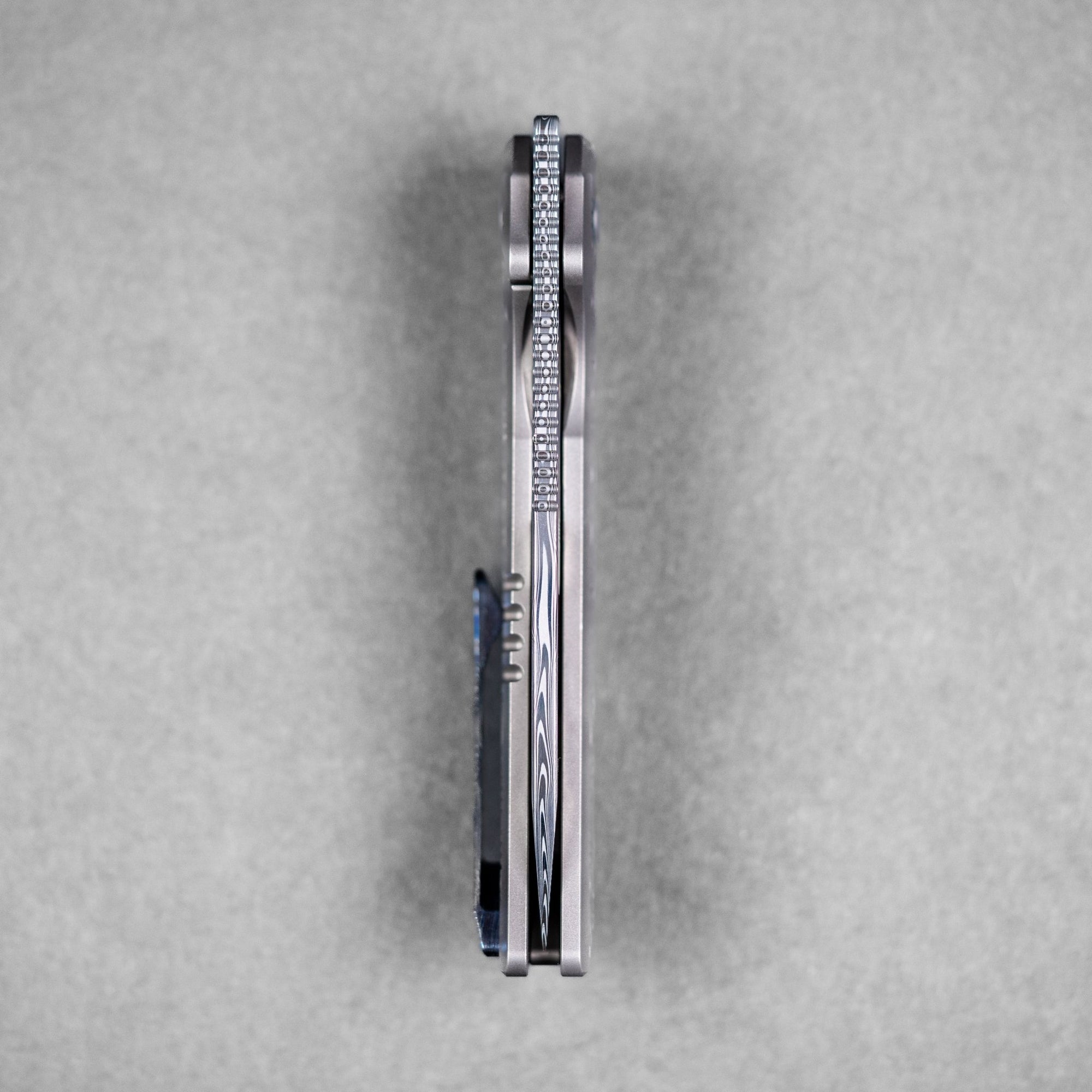 EMP EDC x URBAN Nymble XT - Damasteel & Bead Blasted Chaos Seigaiha™ Ti w/ Blue ZircuTi Accents - URBAN EDC®