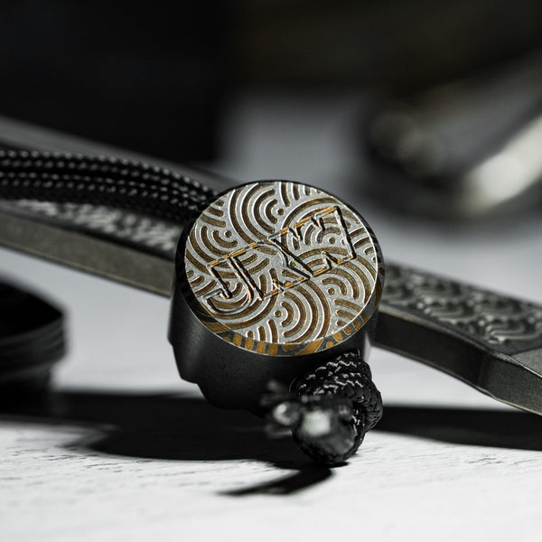 JRW Gear x URBAN Curator Lanyard Bead - Blackened Stainless Steel w/ Chaos Seigaiha - URBAN EDC®