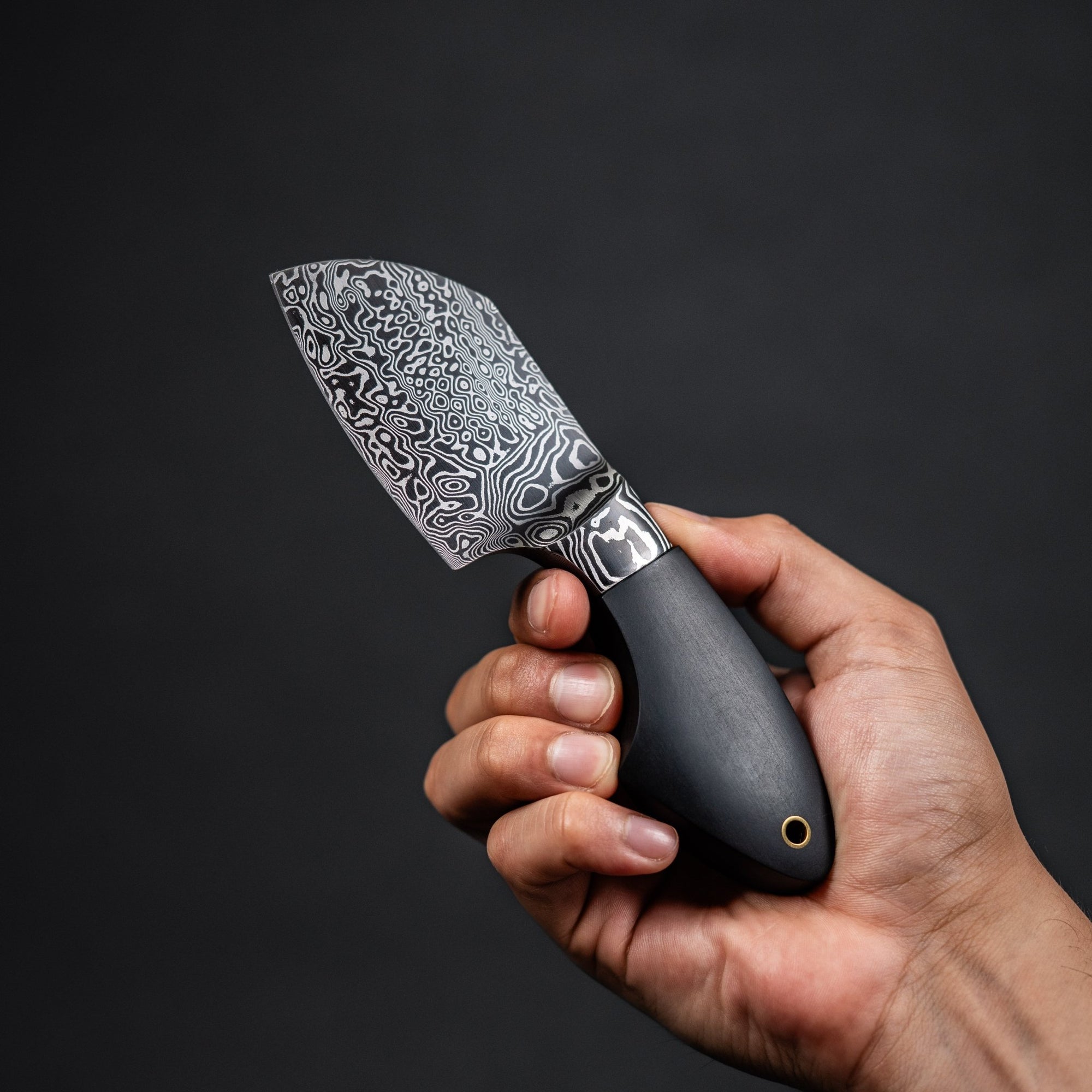 JSK Mini Cleaver - Damascus & Black Richlite w/ Brass Spacer (Custom) - URBAN EDC®