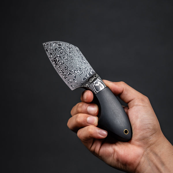 JSK Mini Cleaver - Damascus & Black Richlite w/ Brass Spacer (Custom) - URBAN EDC®