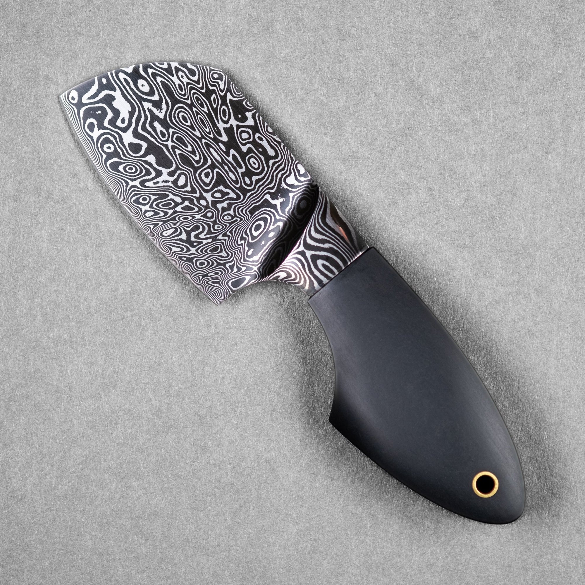 JSK Mini Cleaver - Damascus Steel & Black Richlite Micarta w/ Brass Lanyard Tube (Custom) - URBAN EDC®