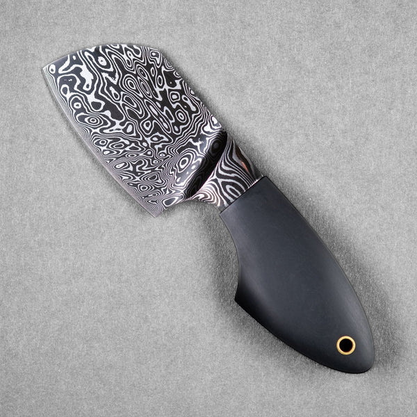 JSK Mini Cleaver - Damascus Steel & Black Richlite Micarta w/ Brass Lanyard Tube (Custom) - URBAN EDC®