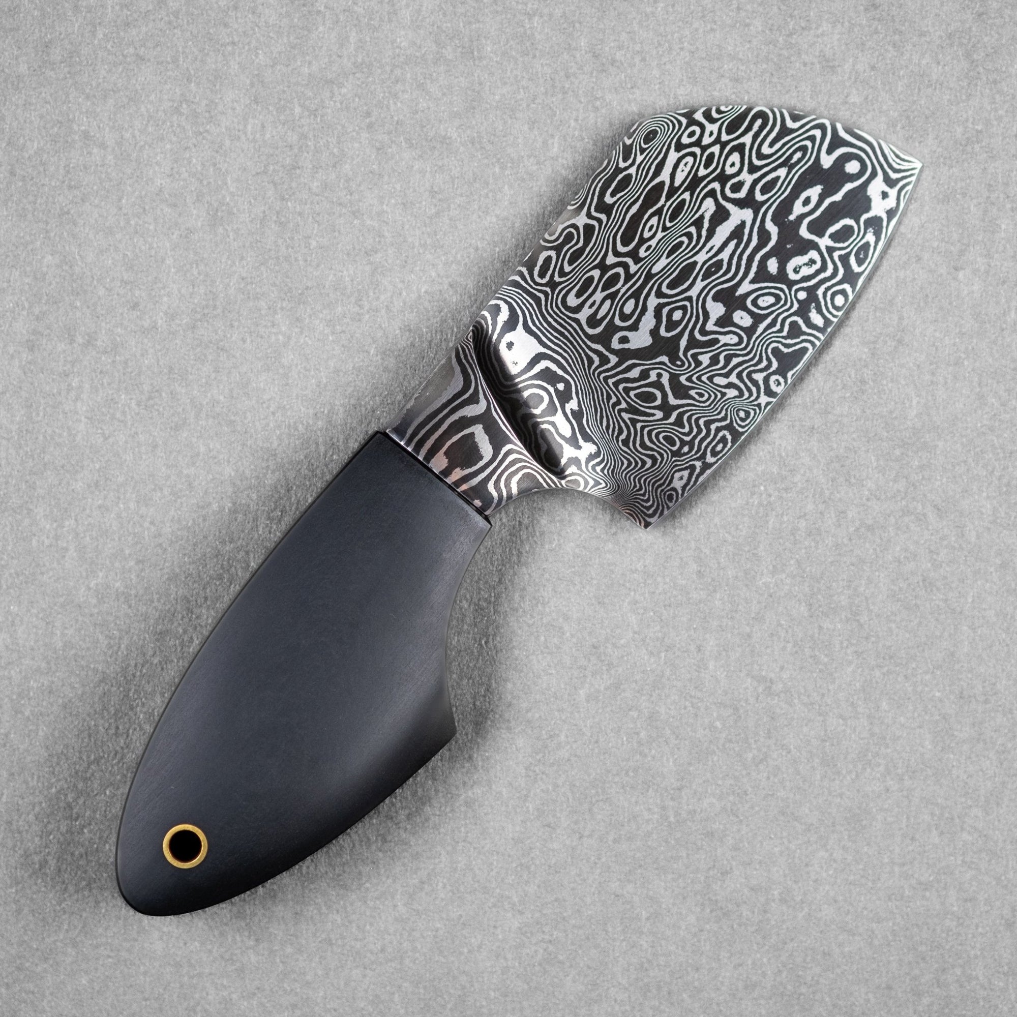 JSK Mini Cleaver - Damascus Steel & Black Richlite Micarta w/ Brass Lanyard Tube (Custom) - URBAN EDC®