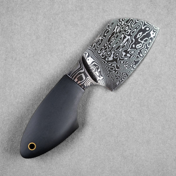 JSK Mini Cleaver - Damascus Steel & Black Richlite Micarta w/ Brass Lanyard Tube (Custom) - URBAN EDC®