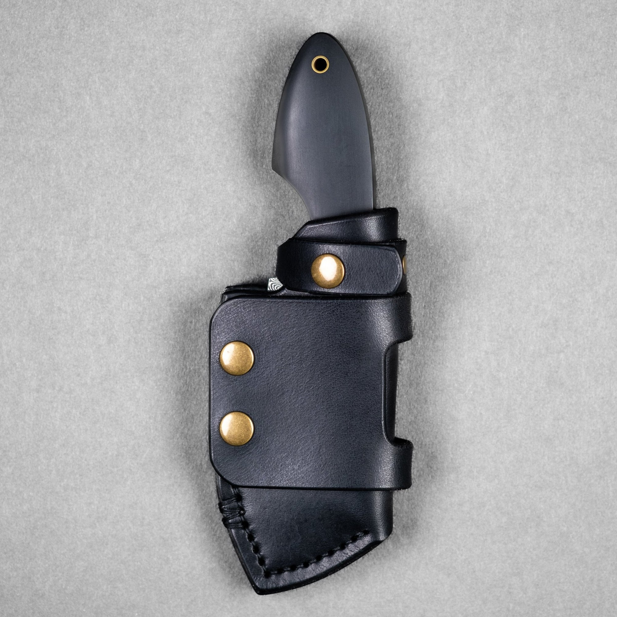 JSK Mini Cleaver - Damascus Steel & Black Richlite Micarta w/ Brass Lanyard Tube (Custom) - URBAN EDC®
