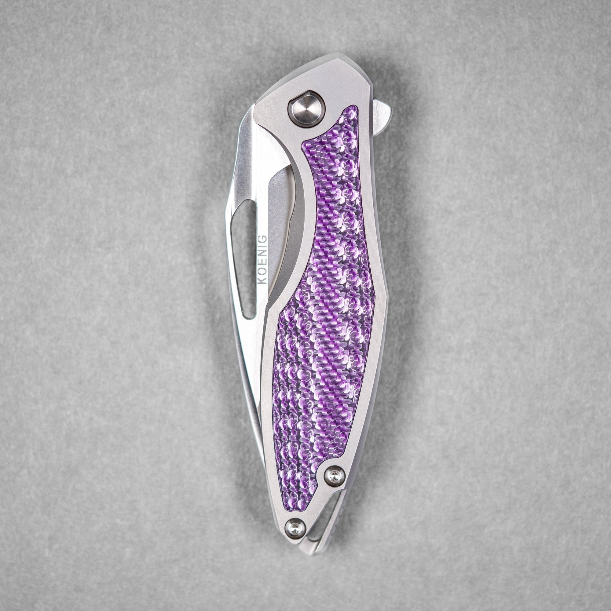 Koenig Arius Flipper - Brightwashed w/ Polished Flats M390 & Purple Twill Inlay - URBAN EDC®