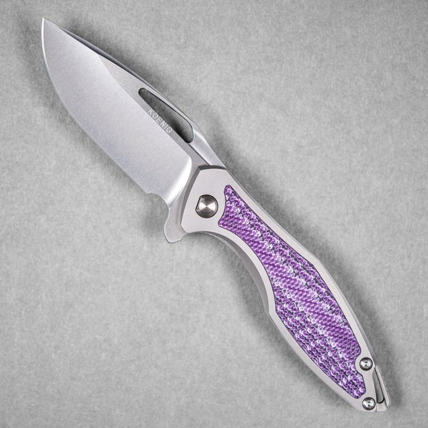 Koenig Arius Flipper - Brightwashed w/ Polished Flats M390 & Purple Twill Inlay - URBAN EDC®