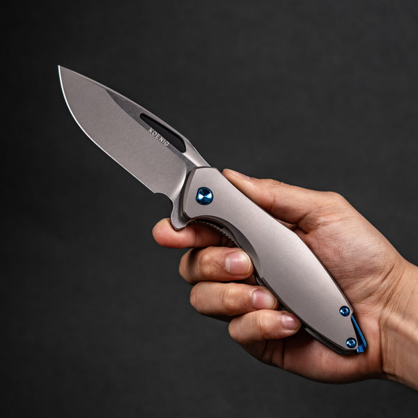 Koenig Arius Flipper - Burnished M390 w/ Polished Flats & Titanium w/ Blue Accents - URBAN EDC®