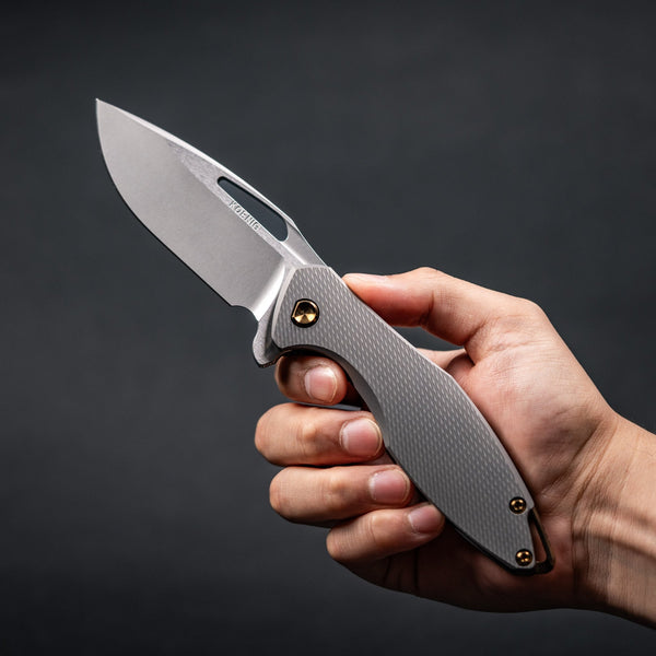 Koenig Arius Flipper - Burnished M390 w/ Polished Flats & Titanium w/ Corda Pattern - URBAN EDC®