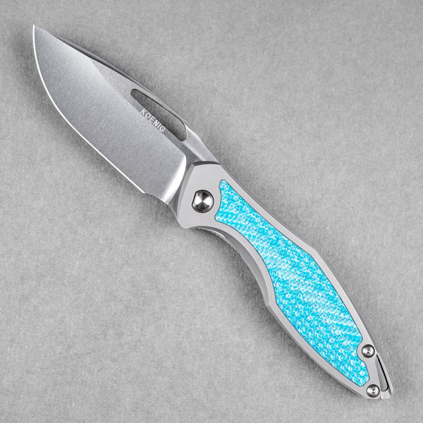 Koenig Arius Non - Flipper - Brightwashed w/ Polished Flats M390 & Aqua Blue Twill Inlay - URBAN EDC®