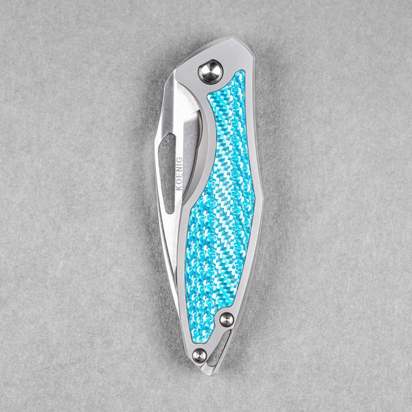 Koenig Arius Non - Flipper - Brightwashed w/ Polished Flats M390 & Aqua Blue Twill Inlay - URBAN EDC®