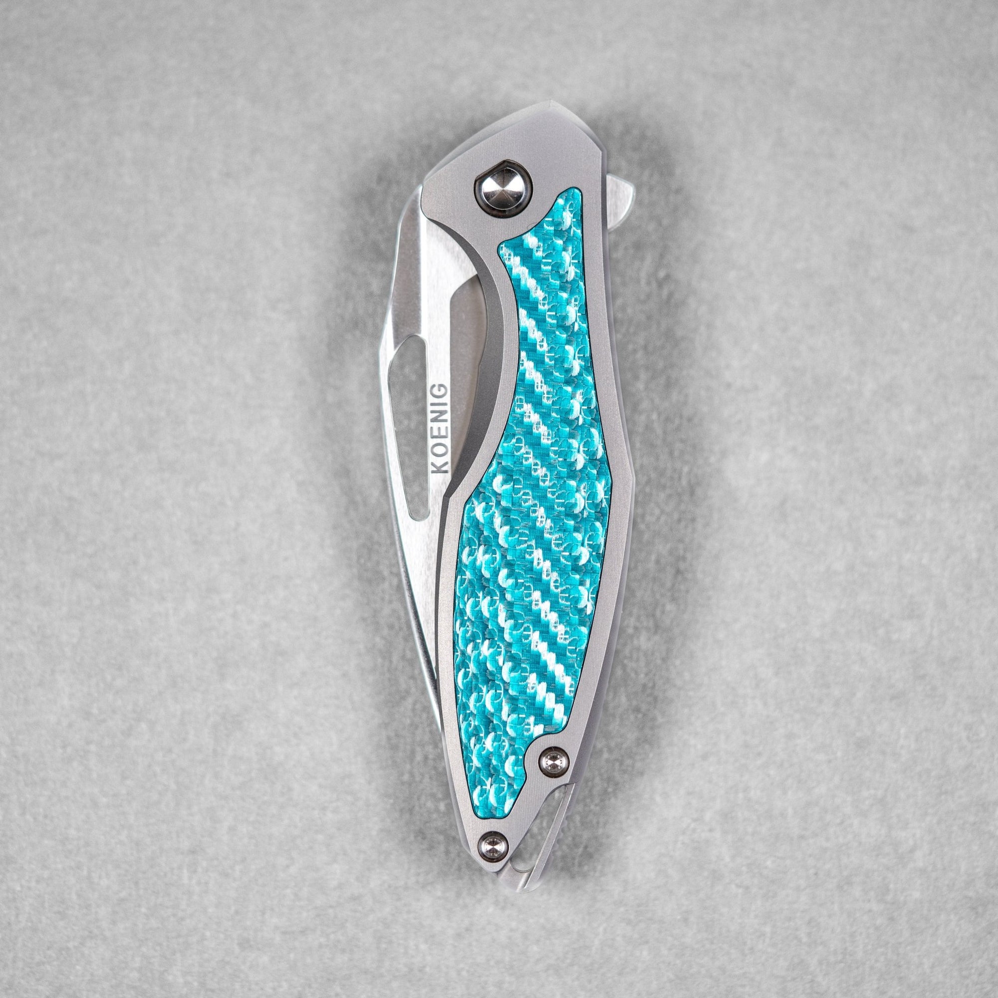Koenig Mini Arius Flipper - Brightwashed w/ Polished Flats M390 & Aqua Teal Twill Inlay - URBAN EDC®