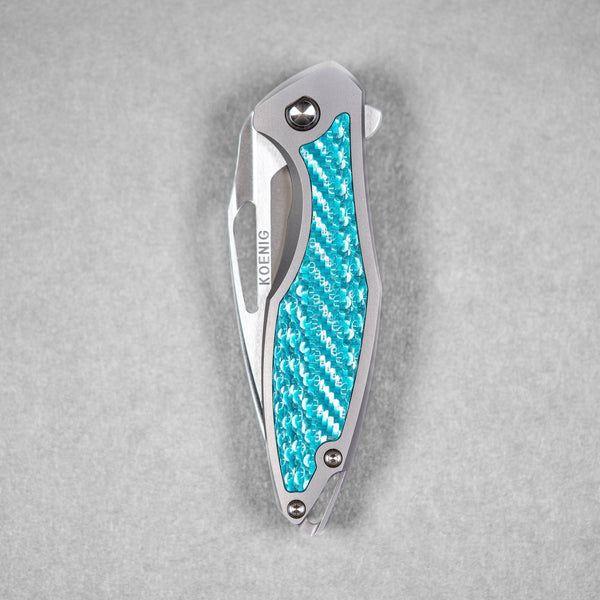 Koenig Mini Arius Flipper - Brightwashed w/ Polished Flats M390 & Aqua Teal Twill Inlay - URBAN EDC®