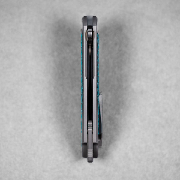 Koenig Mini Arius Flipper - Brightwashed w/ Polished Flats M390 & Aqua Teal Twill Inlay - URBAN EDC®