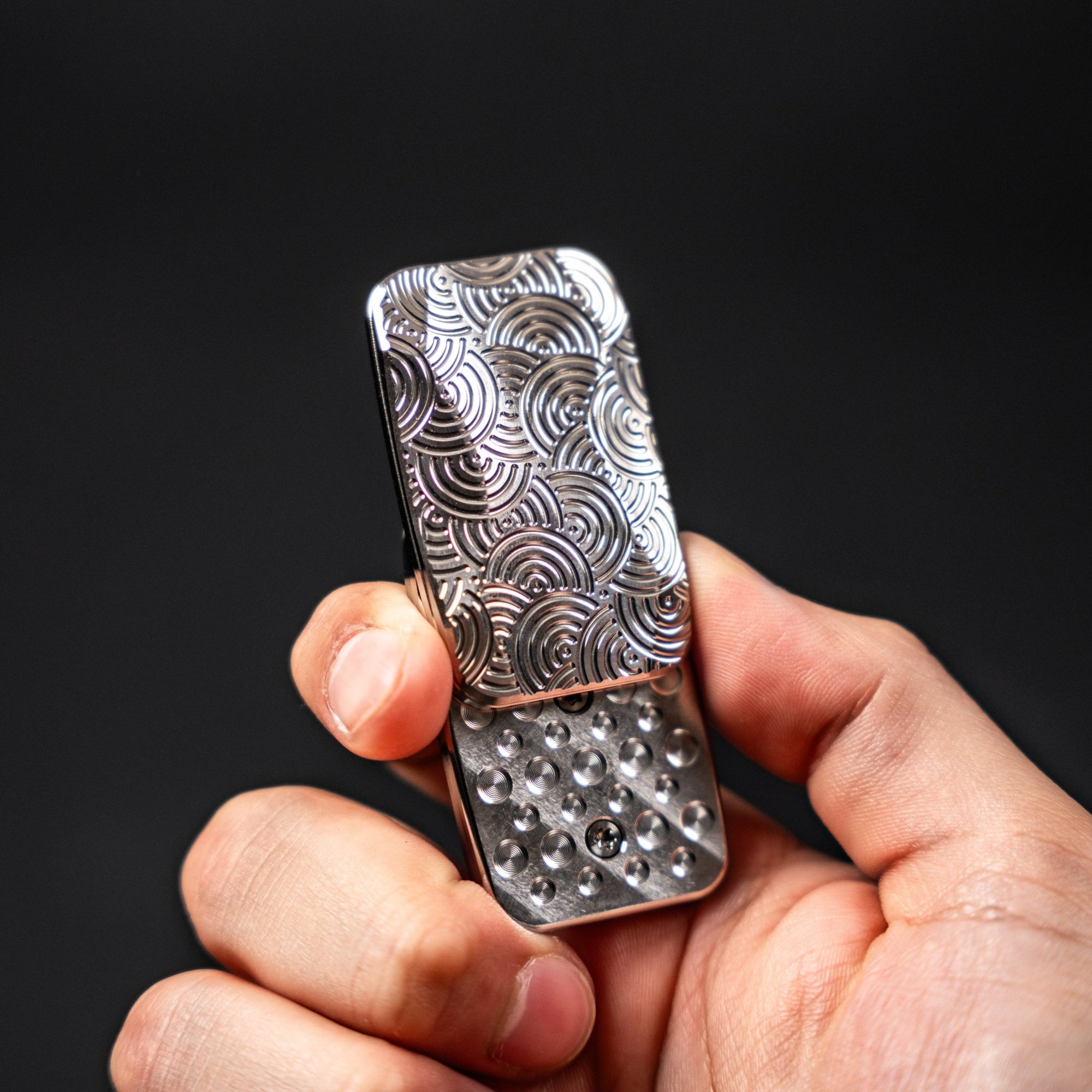 Magnus x URBAN Squashed Toad Fidget Slider - Natural Titanium w/ Chaos Seigaiha™ & SS Swiss Plates - URBAN EDC®