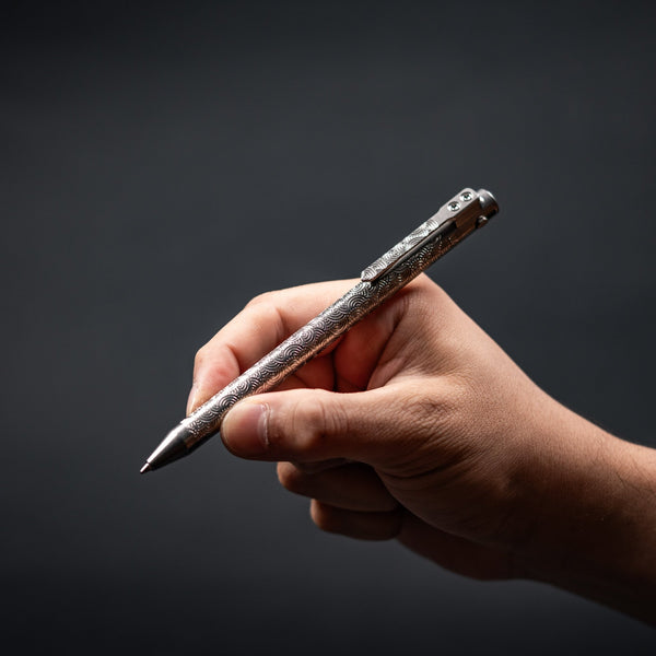 Nottingham Tactical x URBAN TB360™ Pen - Tumbled Ti Chaos Seigaiha™ w/ Milled Chaos Seigaiha™ Clip - URBAN EDC®