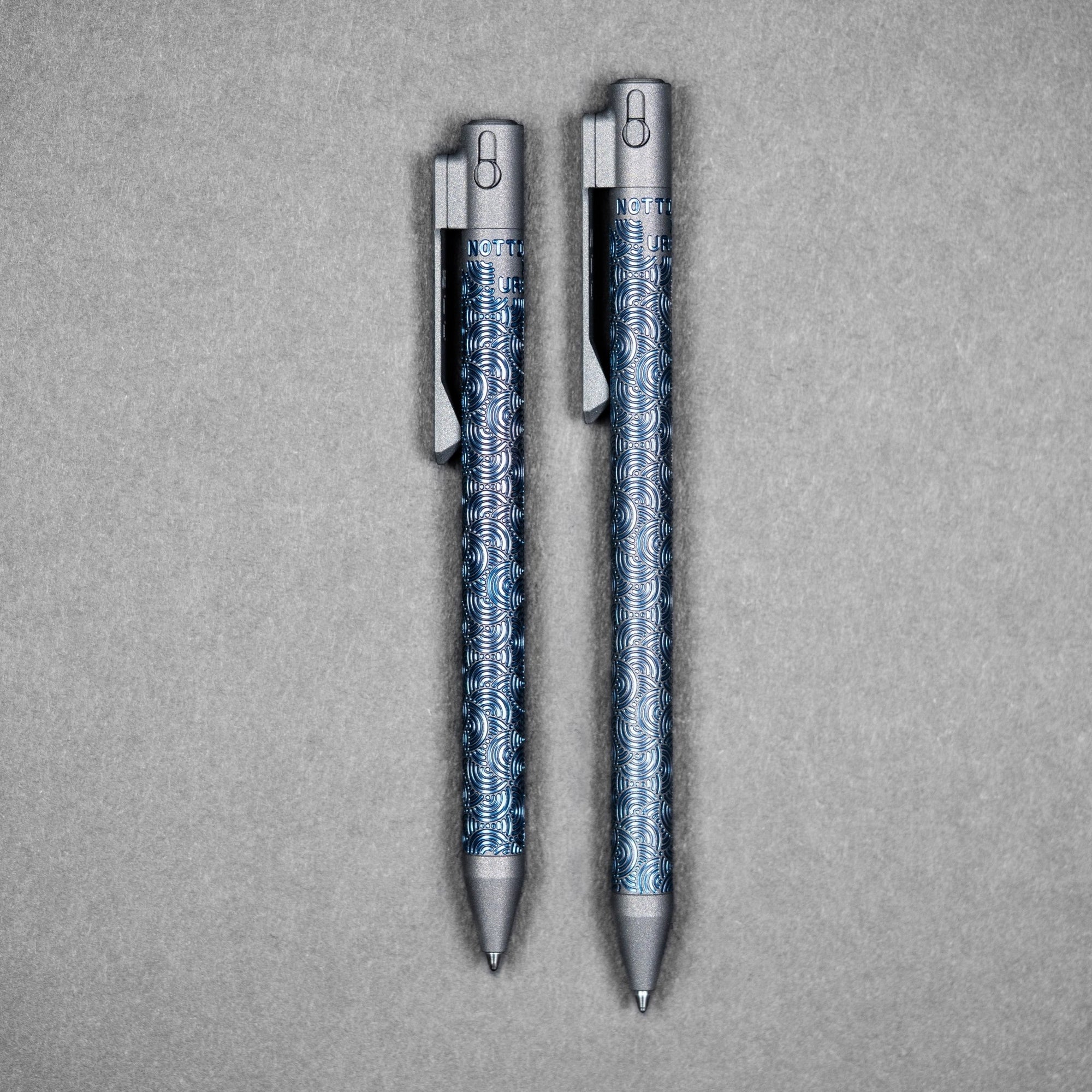 Nottingham Tactical x URBAN TB360™ Pen - Two - Tone Dark Grey Cerakote & Blue Ano Ti Chaos Seigaiha™ w/ Milled Chaos Seigaiha™ Clip - URBAN EDC®