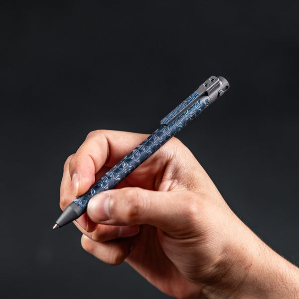 Nottingham Tactical x URBAN TB360™ Pen - Two - Tone Dark Grey Cerakote & Blue Ano Ti Chaos Seigaiha™ w/ Milled Chaos Seigaiha™ Clip - URBAN EDC®