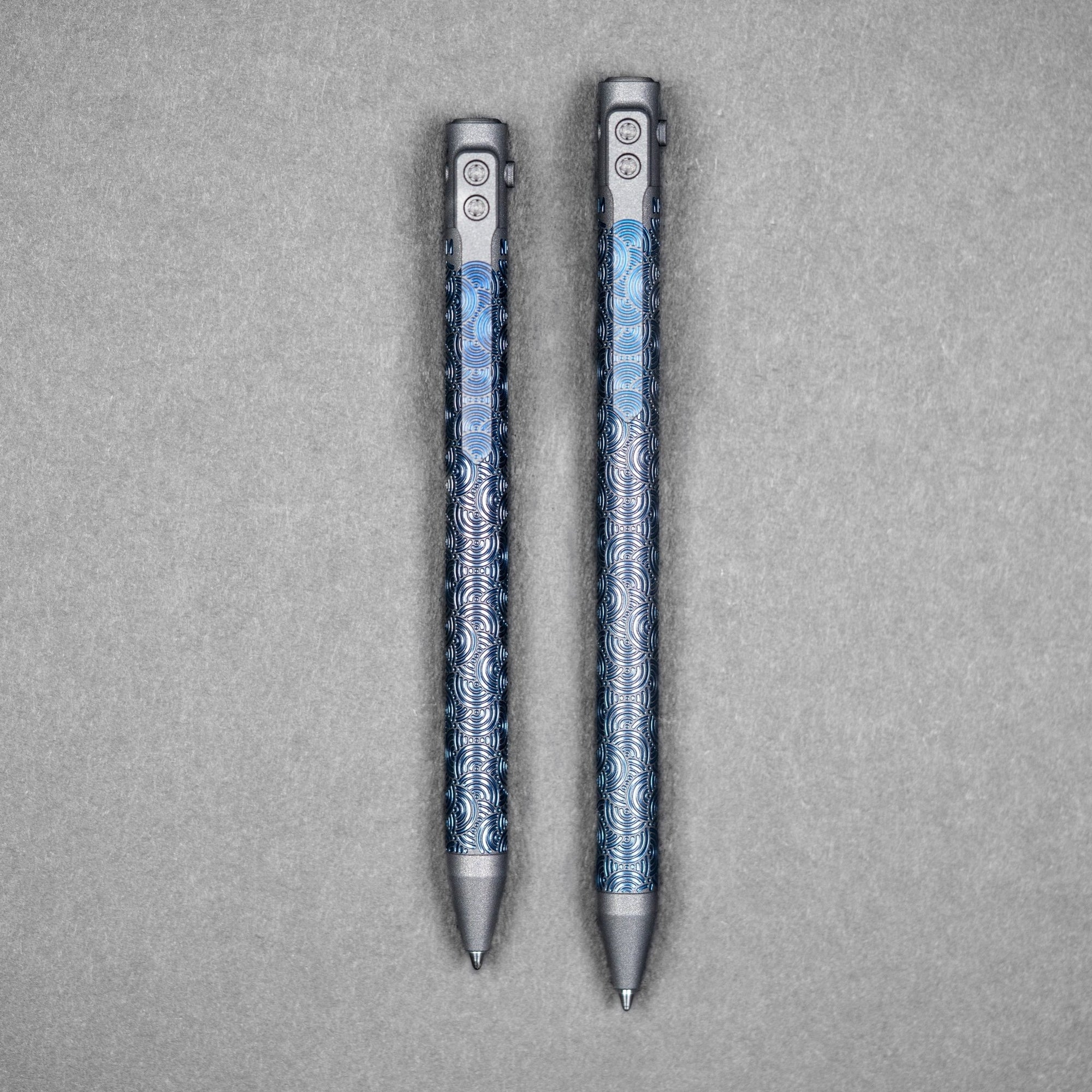 Nottingham Tactical x URBAN TB360™ Pen - Two - Tone Dark Grey Cerakote & Blue Ano Ti Chaos Seigaiha™ w/ Milled Chaos Seigaiha™ Clip - URBAN EDC®