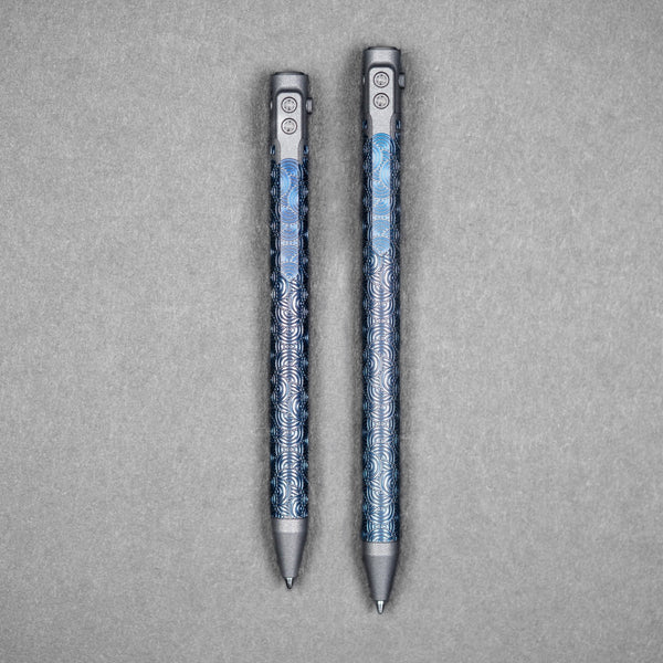 Nottingham Tactical x URBAN TB360™ Pen - Two - Tone Dark Grey Cerakote & Blue Ano Ti Chaos Seigaiha™ w/ Milled Chaos Seigaiha™ Clip - URBAN EDC®