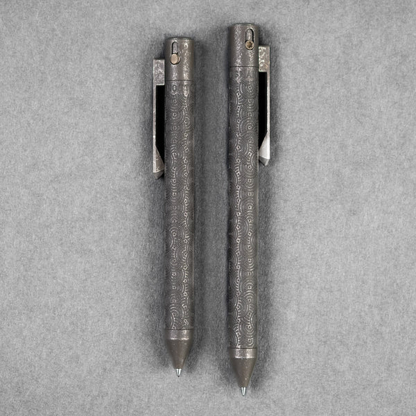 Nottingham Tactical x URBAN TiButton Single Lock Pen - Battle Ground Two - Tone Ti Chaos Seigaiha w/ Milled Chaos Seigaiha Clip - URBAN EDC®