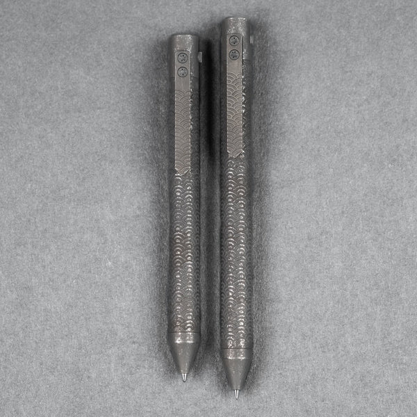 Nottingham Tactical x URBAN TiButton Single Lock Pen - Battle Ground Two - Tone Ti Seigaiha w/ Milled Seigaiha Clip - URBAN EDC®