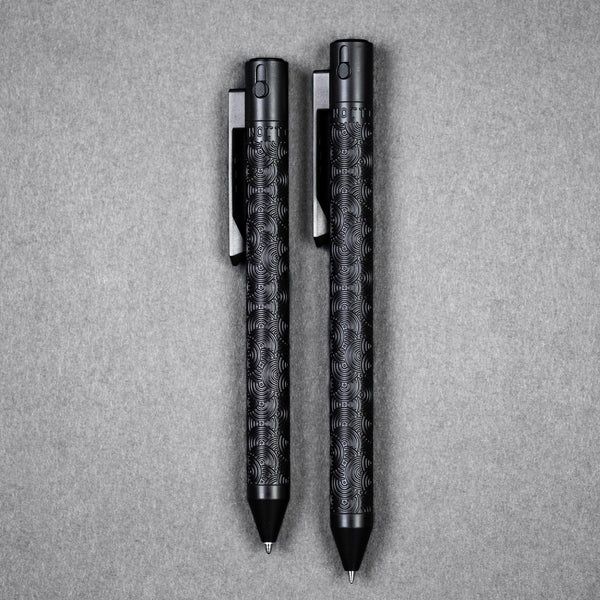 Nottingham Tactical x URBAN TiButton Single Lock Pen - Black Ti Cerakote Chaos Seigaiha w/ Milled Chaos Seigaiha Clip - URBAN EDC®