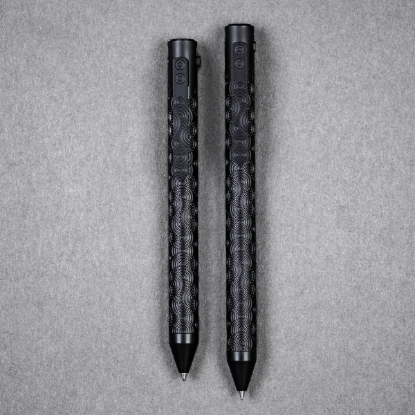 Nottingham Tactical x URBAN TiButton Single Lock Pen - Black Ti Cerakote Chaos Seigaiha w/ Milled Chaos Seigaiha Clip - URBAN EDC®
