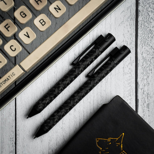 Nottingham Tactical x URBAN TiButton Single Lock Pen - Black Ti Cerakote Chaos Seigaiha w/ Milled Chaos Seigaiha Clip - URBAN EDC®