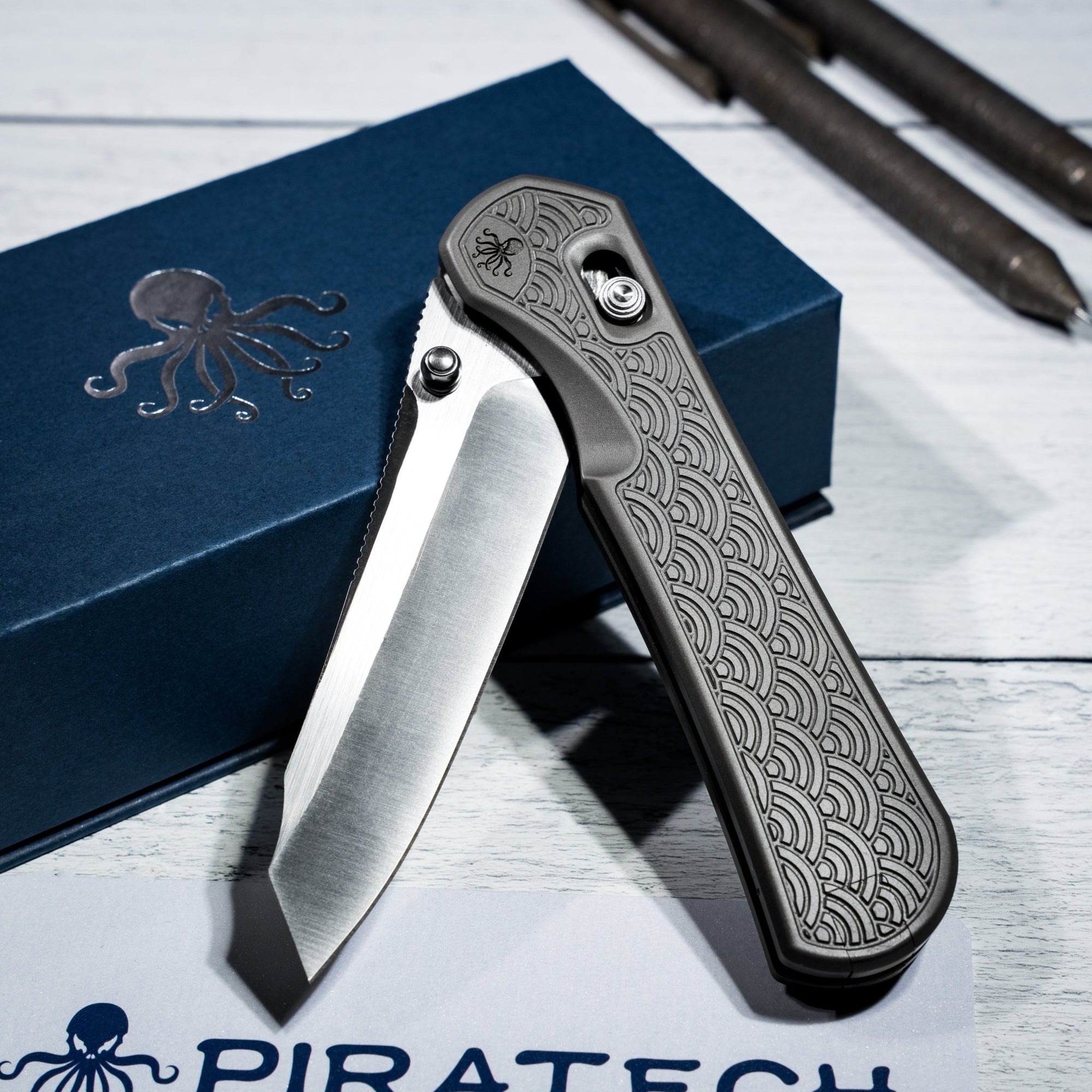 Piratech x URBAN Kraken - Satin S90V w/ Bead Blast Titanium Seigaiha (Yamato Exclusive) - URBAN EDC®