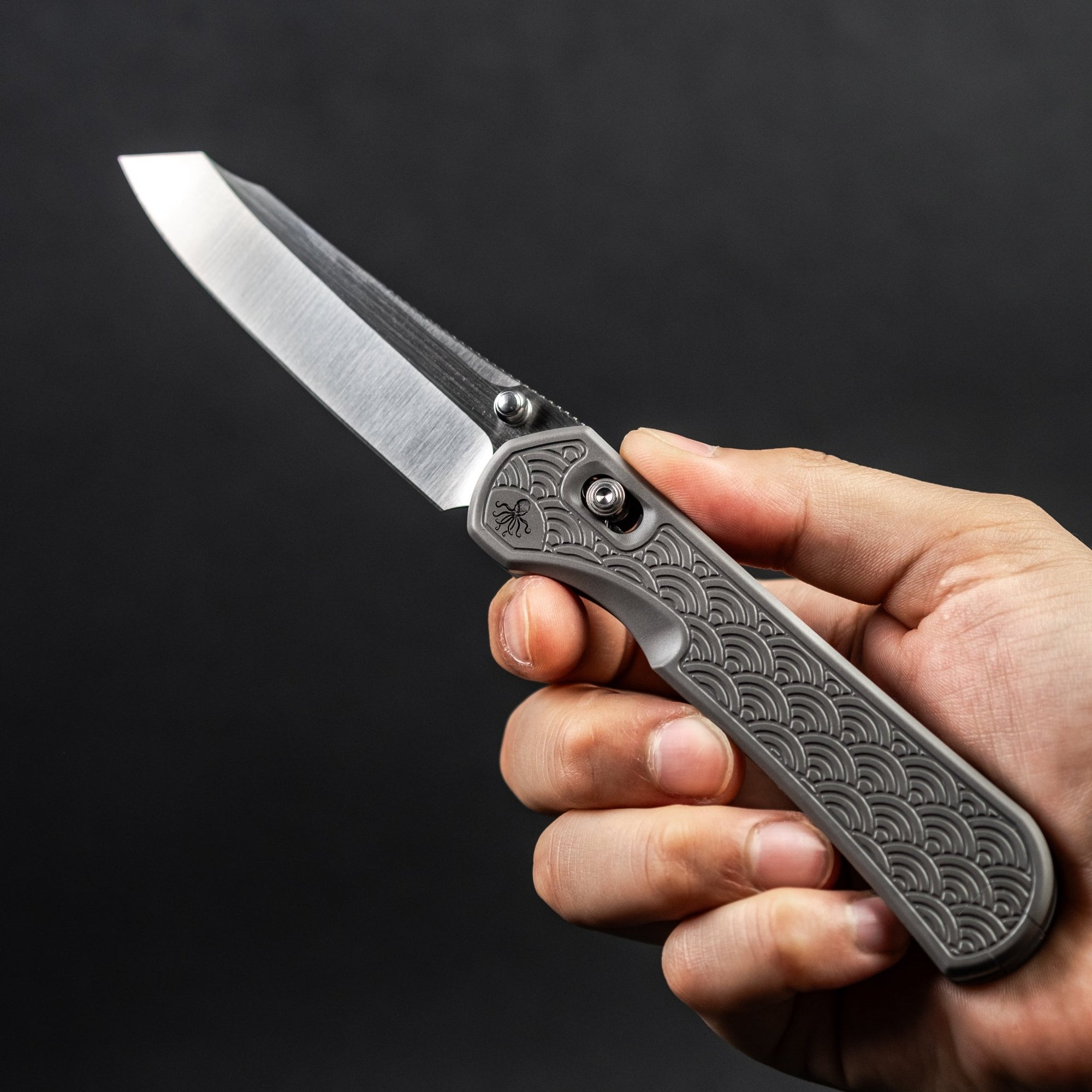 Piratech x URBAN Kraken - Satin S90V w/ Bead Blast Titanium Seigaiha (Yamato Exclusive) - URBAN EDC®