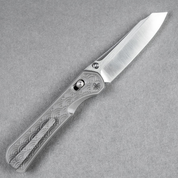 Piratech x URBAN Kraken - Satin S90V w/ Bead Blast Titanium Seigaiha (Yamato Exclusive) - URBAN EDC®
