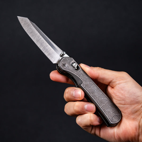 Piratech x URBAN Tsunami - Satin S90V w/ DLC Bead Blast Titanium Chaos Seigaiha™ - URBAN EDC®