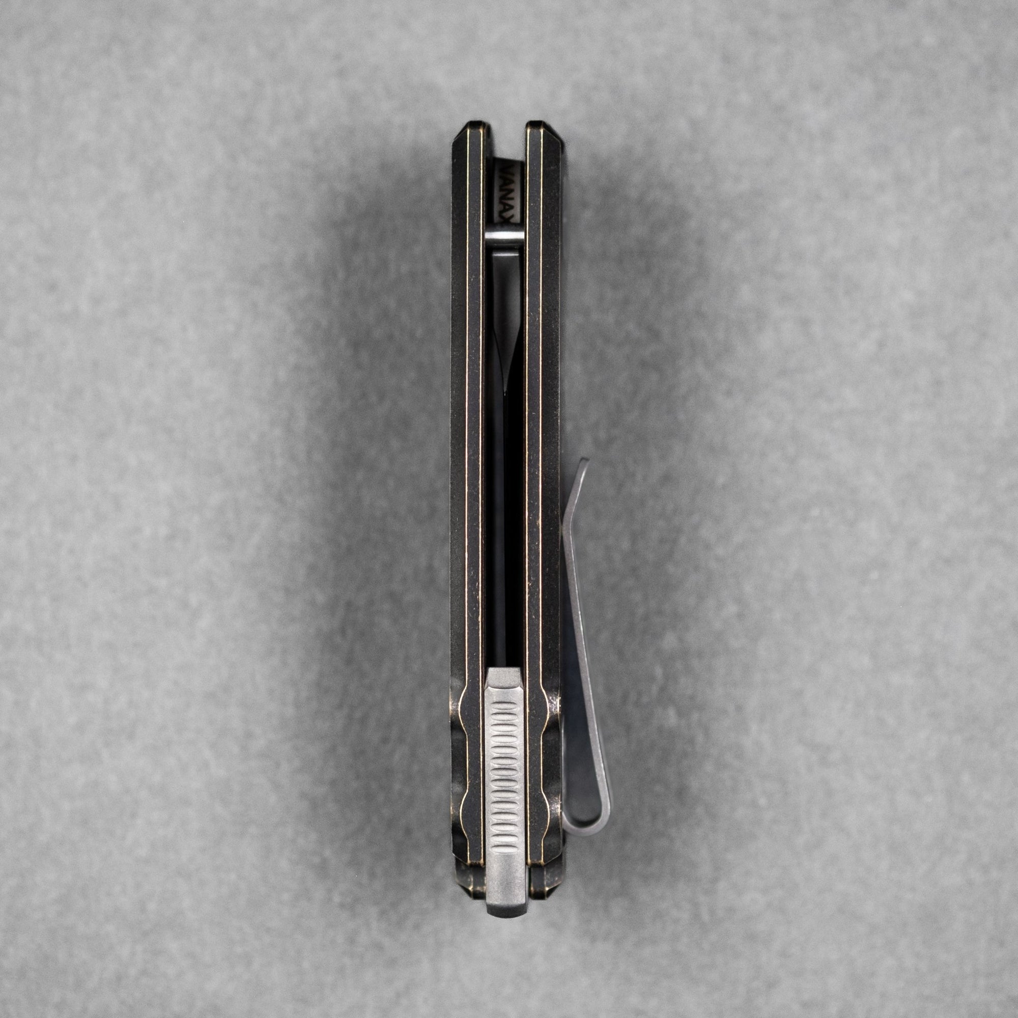 Pre - Order: URBAN Jib - Darkwashed Vanax & Antiqued Bronze Linerlock w/ Titanium Backspacer - URBAN EDC®